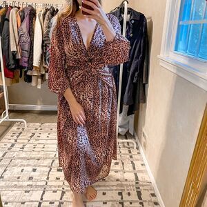 Anthropologie X Ranna Gill Leopard Print Midi Dress M